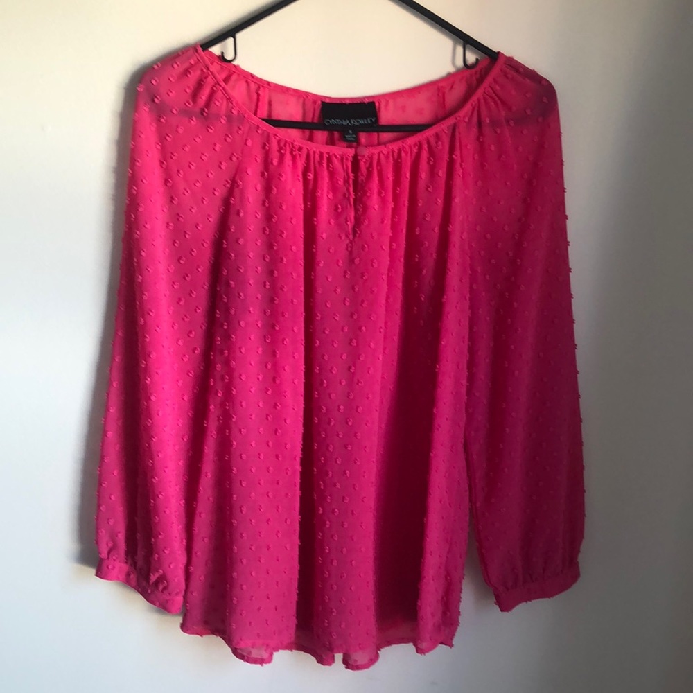 Pink Sheer Polka Dot Long sleeve Blouse